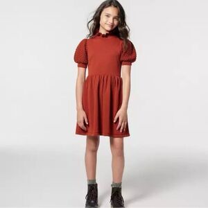 Janie and Jack Red Burnt Henna Puff Sleeve Sweater Dress Sz 8